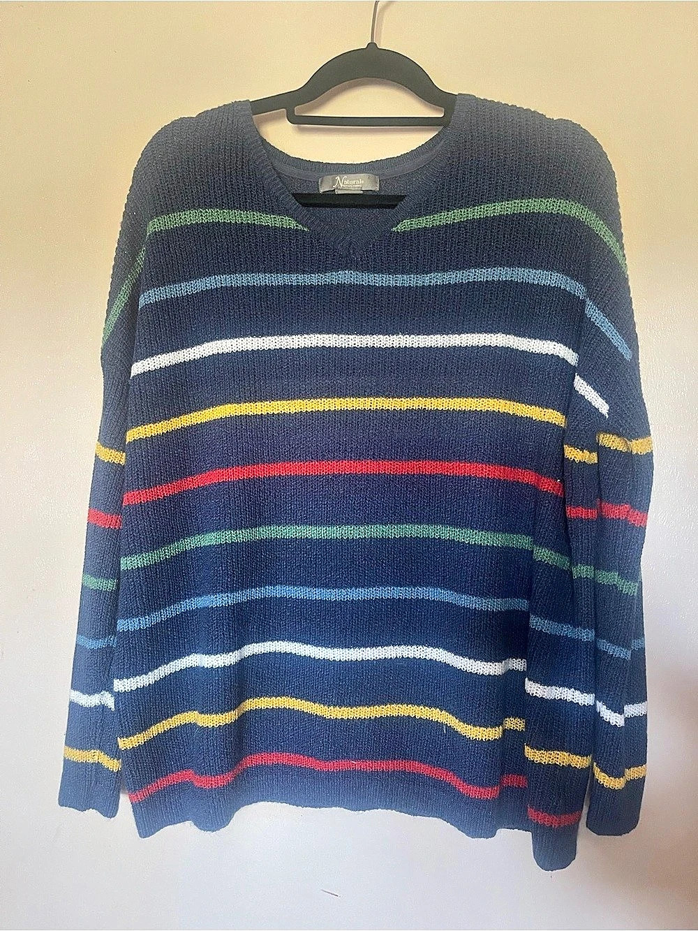 Natural Reflections Multi-Color Striped V-Neck Knit Pullover Sweater